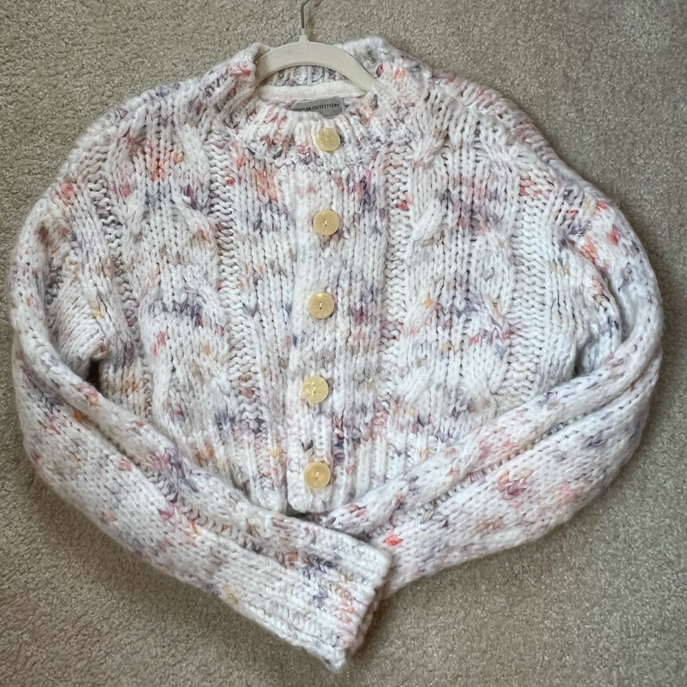 Urban Outfitters Chunky White and Pink Cardigan, Size small